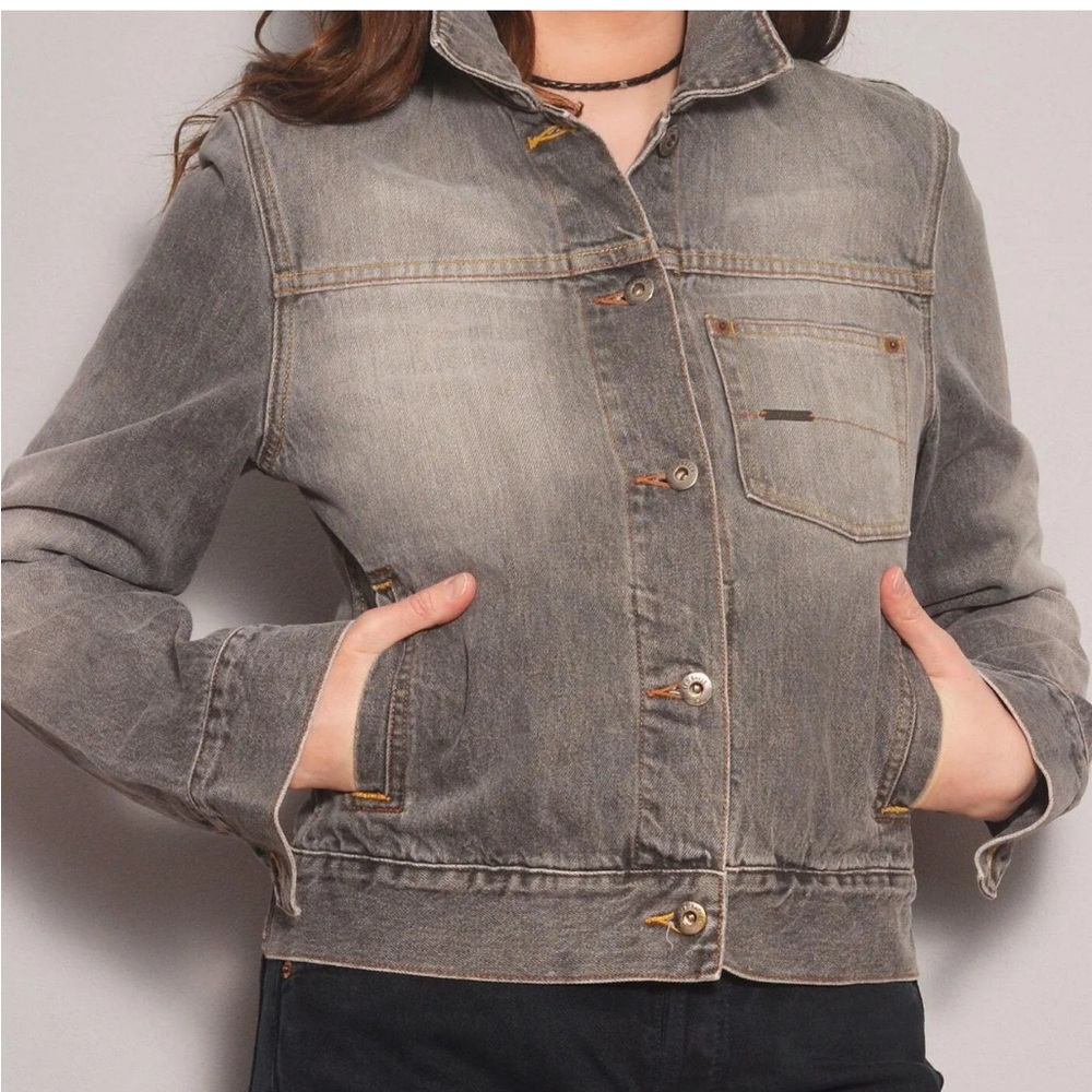 Ted Baker Jean Jacket Gray Wash Chest Pockets